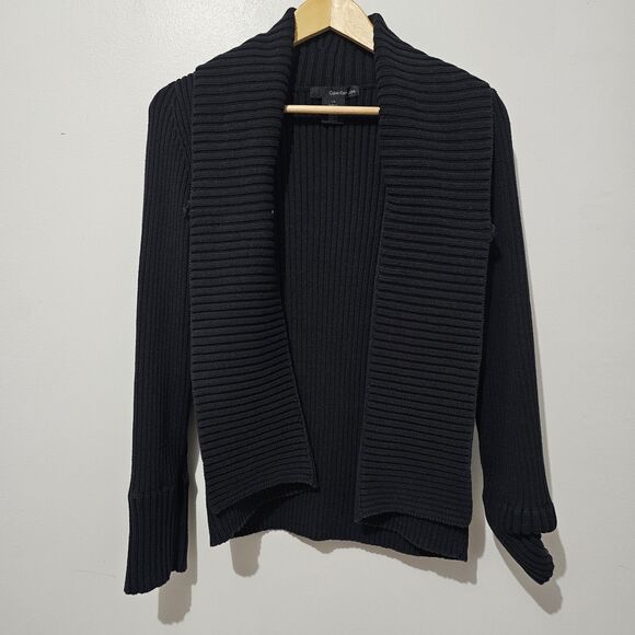 Calvin Klein Jeans - Cardigan Sweater Ribbed Wrap Knit - Size L - Black - Picture 2 of 7